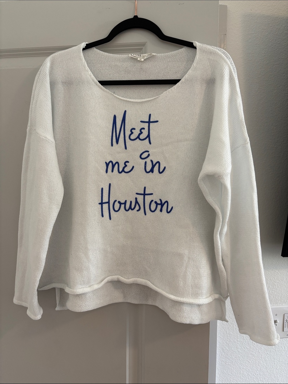 White 'Meet Me in Houston' Crewneck Pullover Sweater